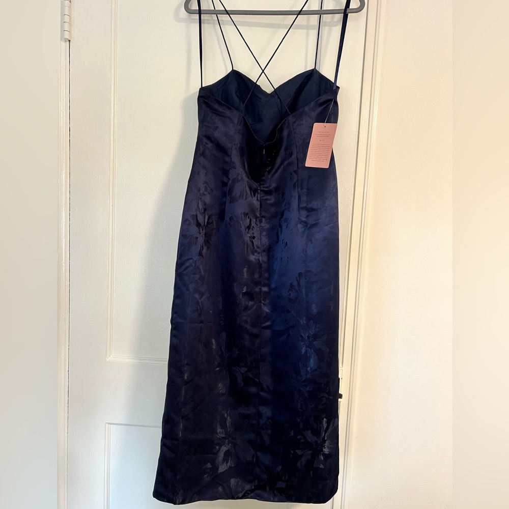 BHLDN midnight blue midi dress. Faux wrap with side slit NWT size 14